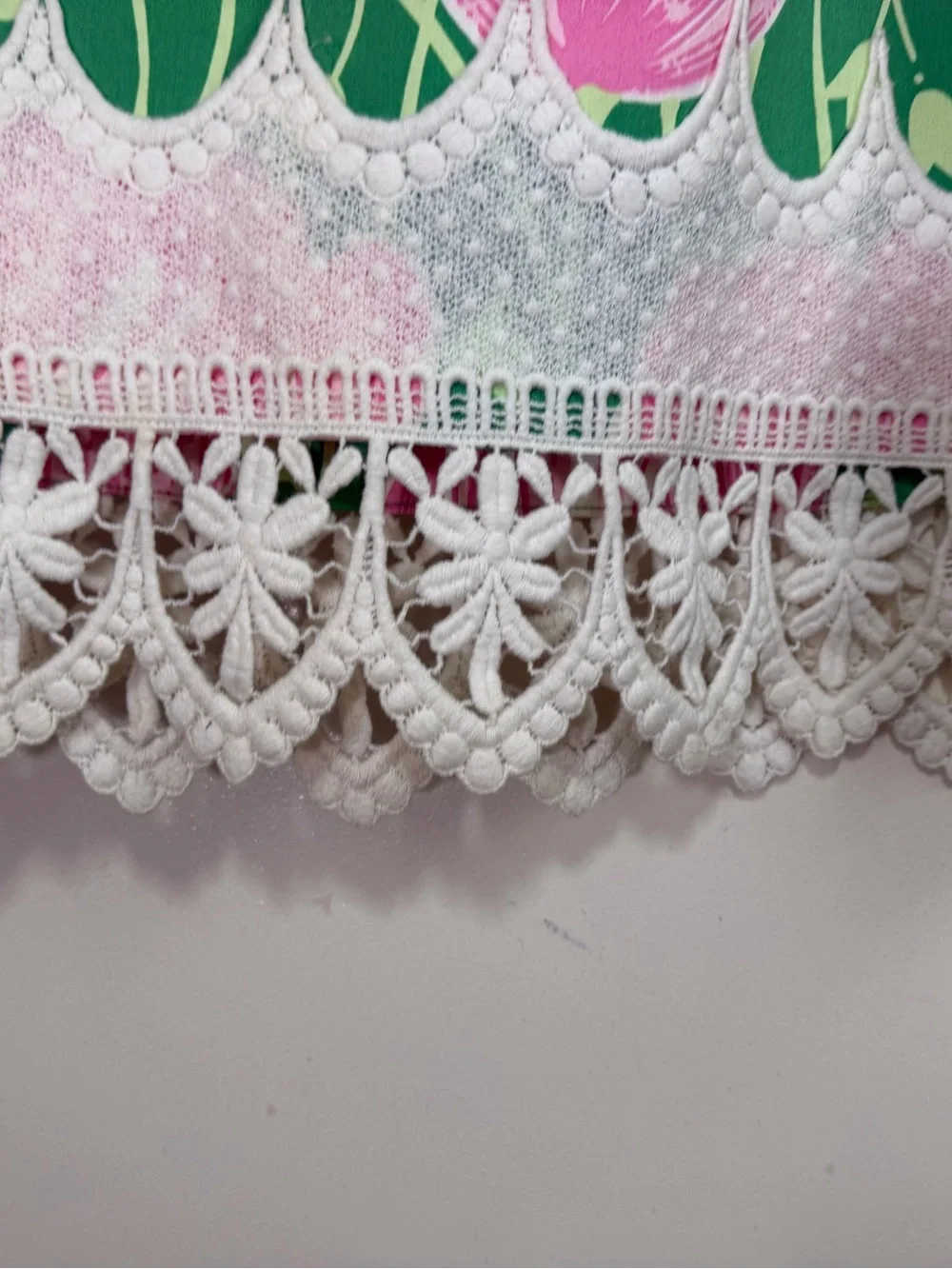 Lilly Pulitzer Pink Green Vintage Floral Tulips Lace Trim Cottagecore Skirt Sz 6